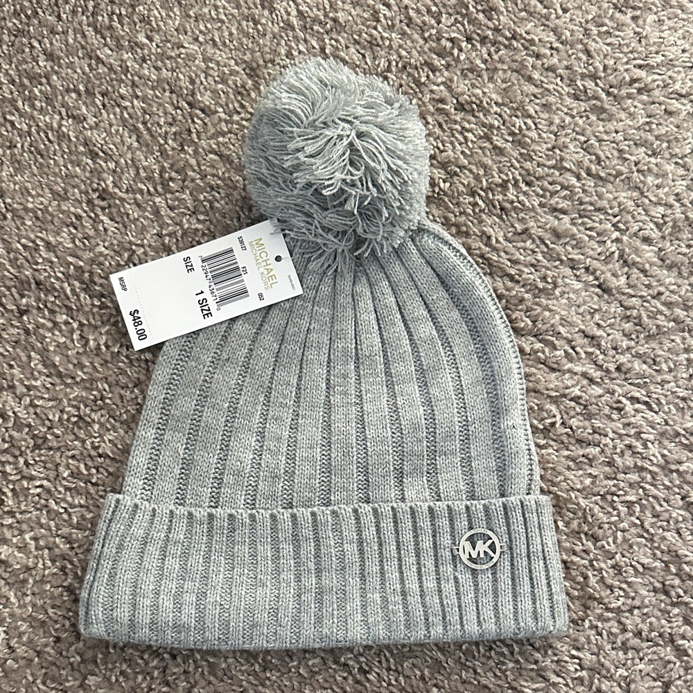 Michael Kors Gray Knit Pom-Pom Hat